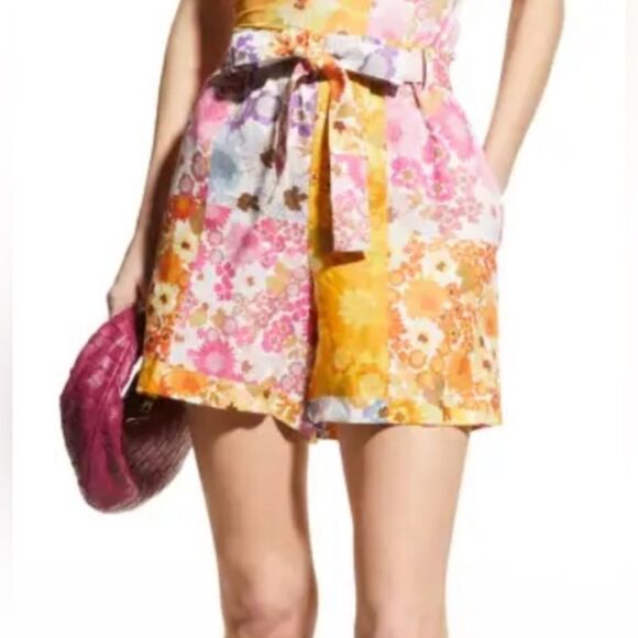 JOHNNY WAS Sherrie Linen Easy Short Elastic Waist Tie Floral patchwork NWT L - Picture 2 of 7